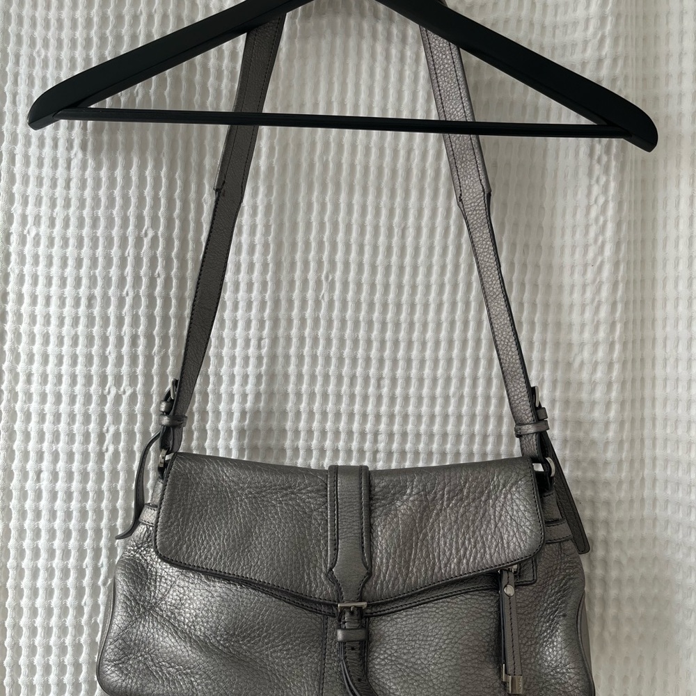 Monsac gunmetal pebbled leather purse